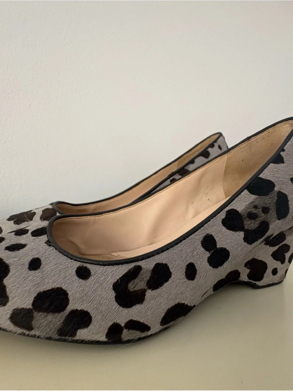Cole Haan Gray and Black Leopard Wedge Pumps closed toe